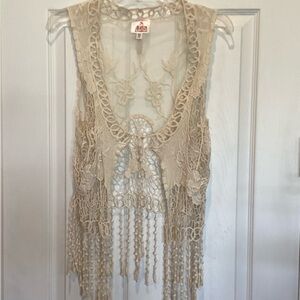 Bohemian Lace Crochet Vest - Cream